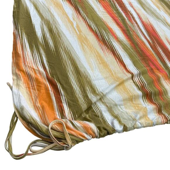 Beaded Casual Stripes Gathered Side Multicolor Pink Orange White Top Size Large - Picture 2 of 6